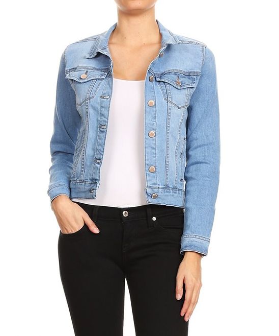 Nina Rossi Women's Non-Denim Casual Jackets - Light Blue Denim Jacket - Women | Zulily