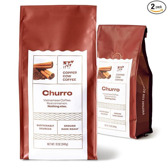 Copper Cow Coffee Premium Vietnamese Coffee: Ground Churro Coffee, Flavored with Real Ground Cinn... | Amazon (US)