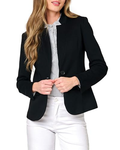 GIBSONLOOK Women Notch Collar Blazer, Open Front Knit Jacket for Office, Business Casual Outfit for Women, Black- XS | Amazon (US)