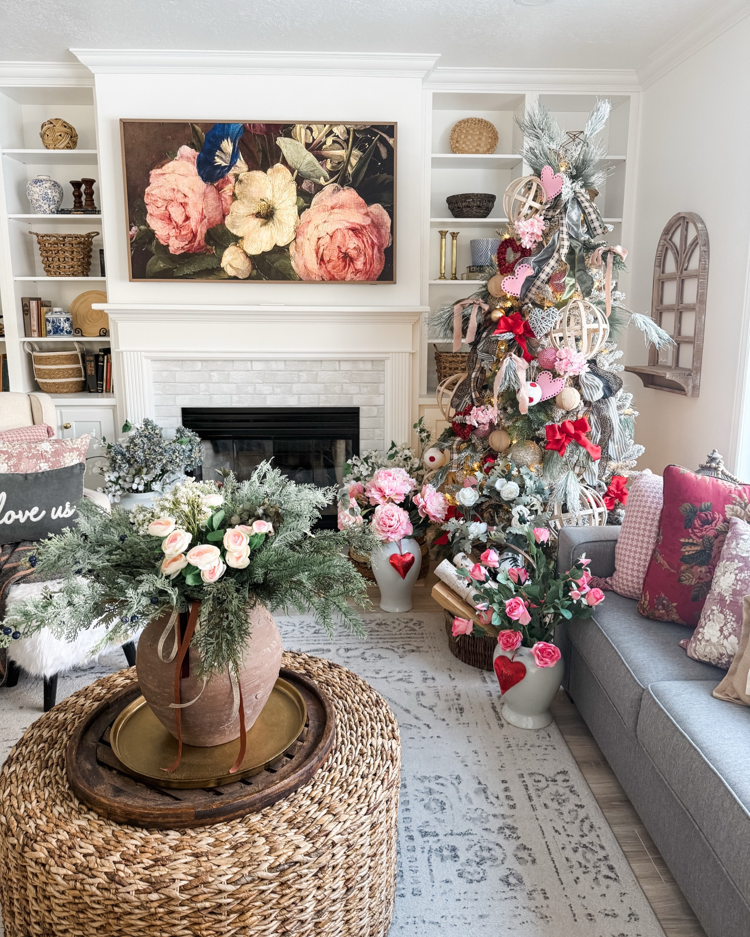 A decorated Valentine’s Day tree and a new Samsung Framed TV. Pillows galore 

#LTKSeasonal #LTKStyleTip #LTKHome