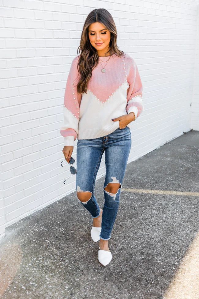 Classy Entrance Pink Pearl Detail Sweater | The Pink Lily Boutique