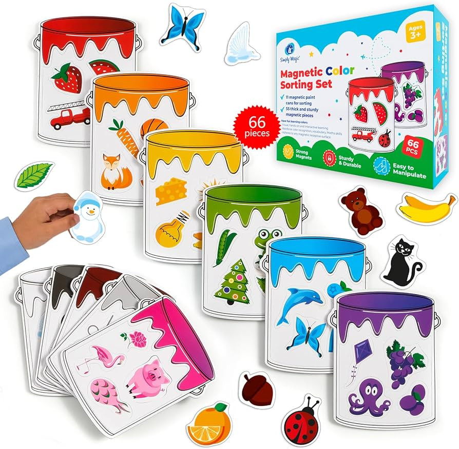 Simply magic 11 Jars Magnetic Color Sorting Set - Color Sorting Toys for Toddlers, Magnetic Shape... | Amazon (US)