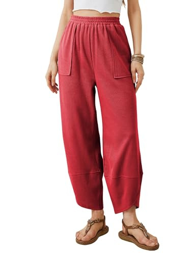 Xiaoxuemeng Womens Baggy Wide Leg Pants Casual Elastic Waisted Palazzo Harem Pants with Pockets | Amazon (US)