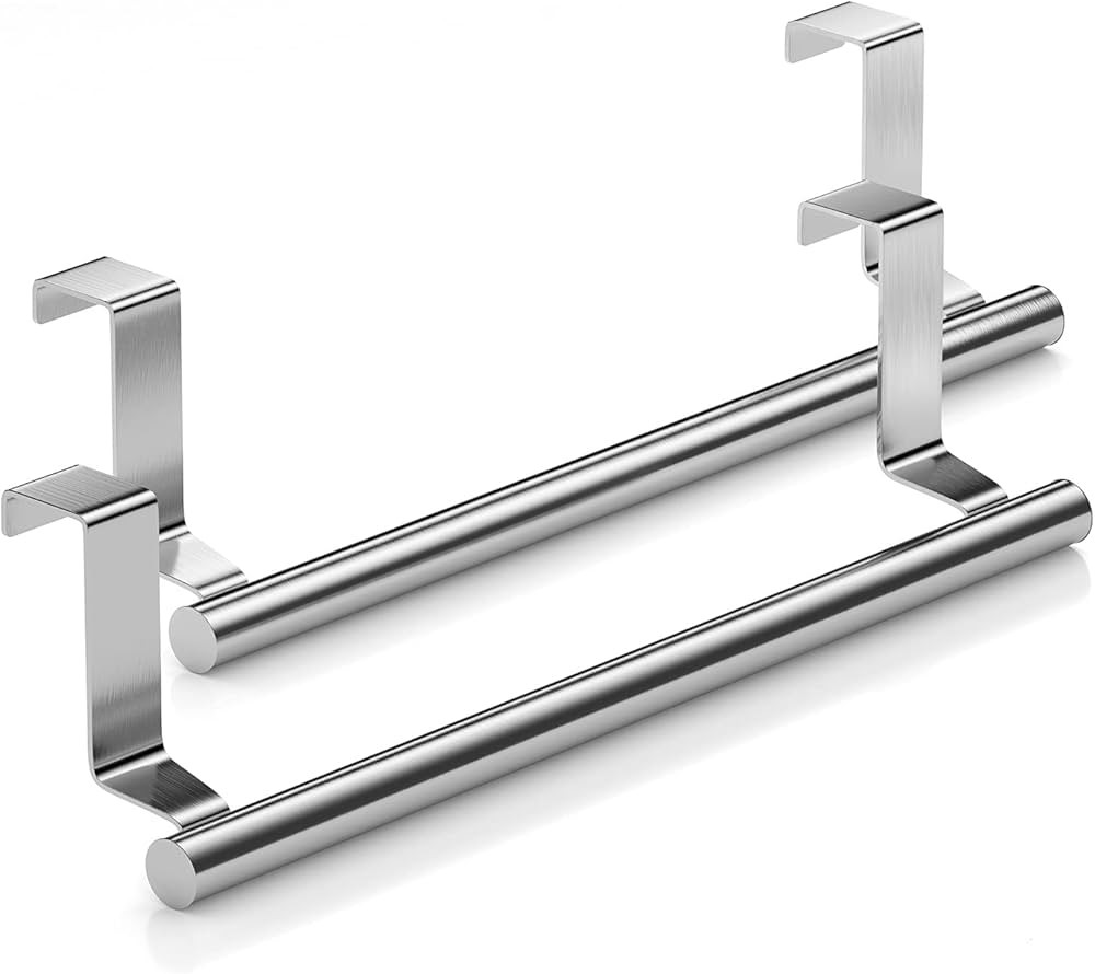 Stainless Steel Over Door Towel Rack Bar Holders for Universal Fit on Over Cabinet Cupboard Doors... | Amazon (US)
