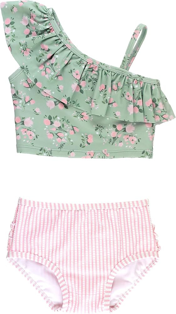 RuffleButts Girls UPF50+ Sun Protection One Shoulder Ruffle Tankini Two Piece Swimsuit | Amazon (US)