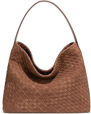 Woven Suede Shoulder Bag for Women Suede Hobo Bag Tote Elegant Handbag Satchel for Work Travel | Amazon (US)