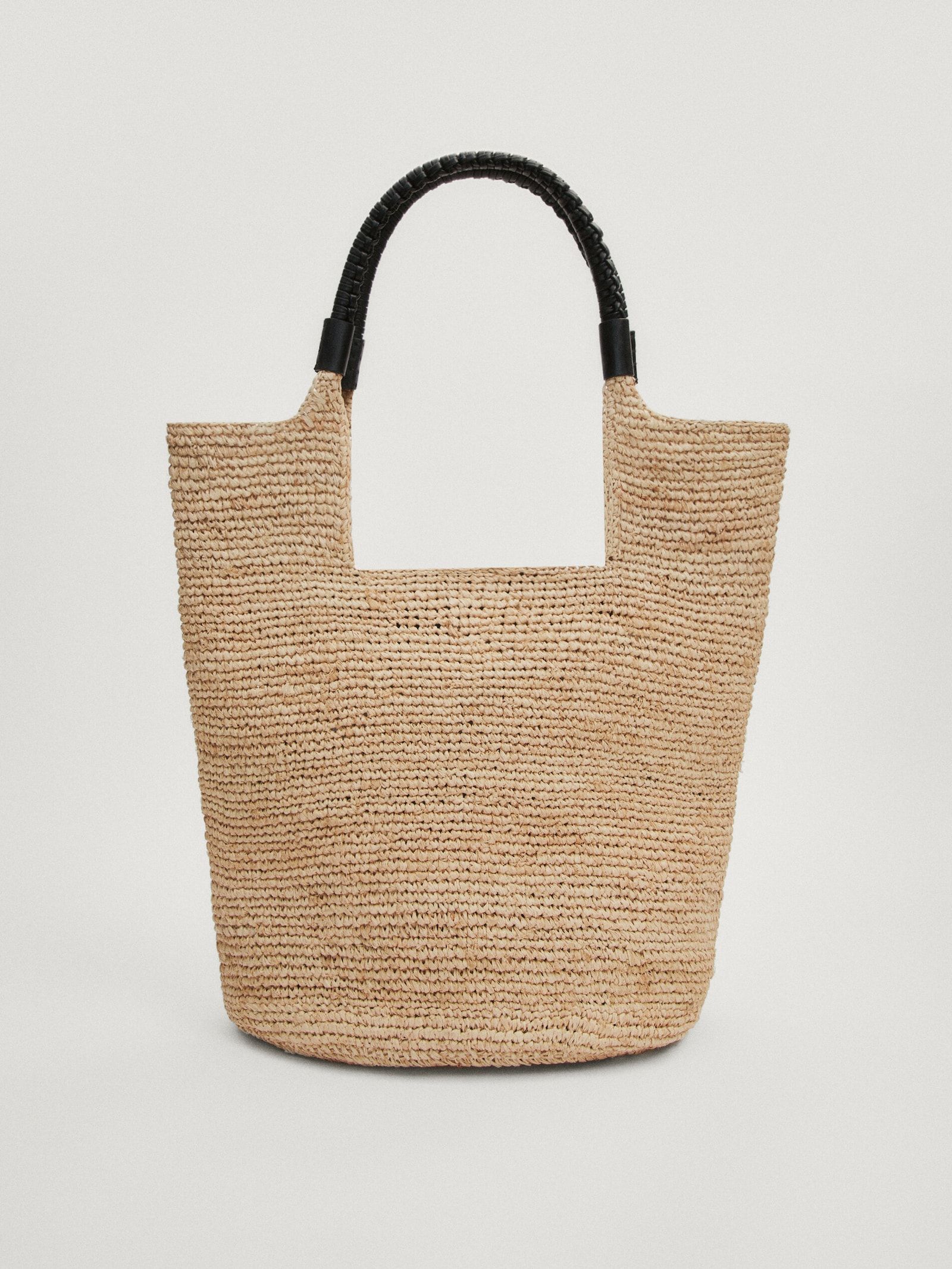 Raffia tote bag with leather strap | Massimo Dutti UK