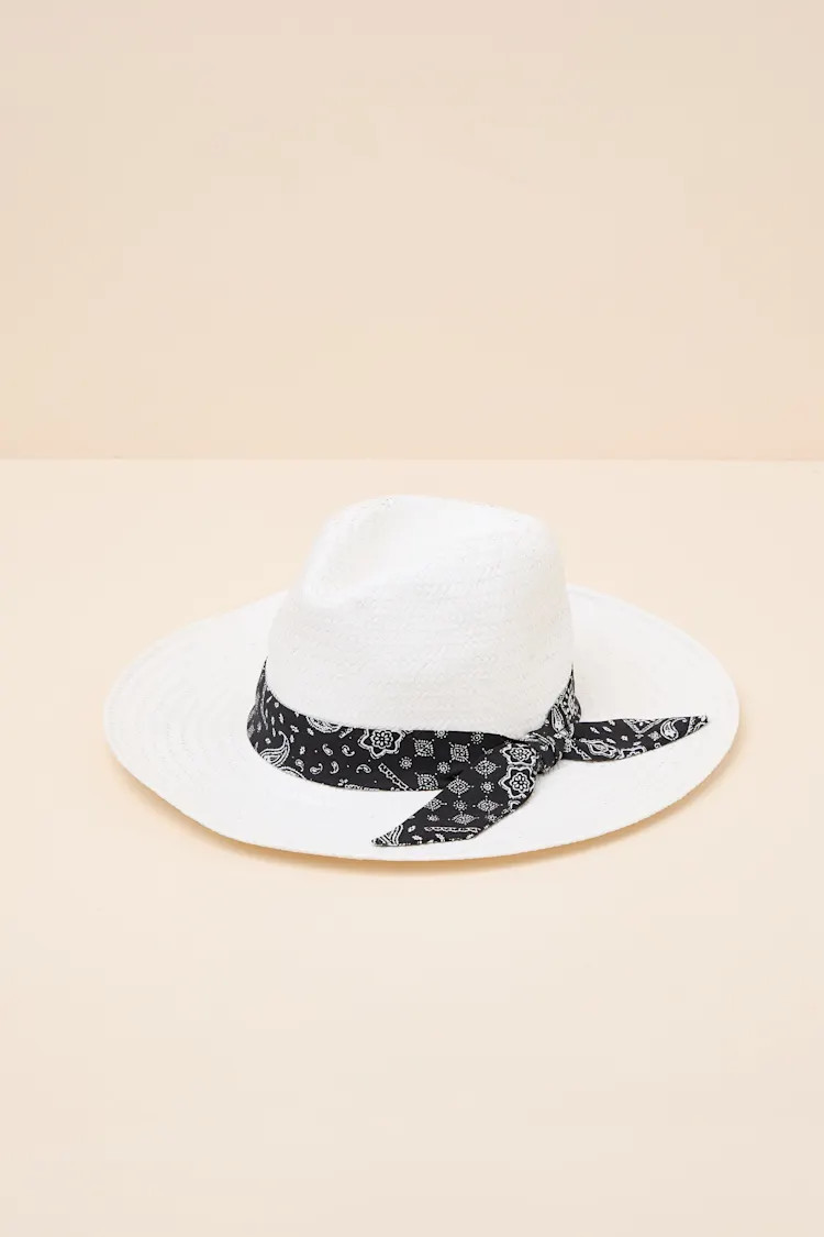 Raven White Bandana Woven Straw Fedora Hat | Lulus