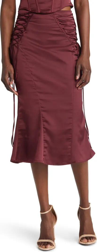 Sidonie Lace-Up Satin Trumpet Midi Skirt | Nordstrom