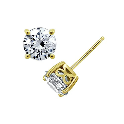 Amazon Essentials Yellow 23K Gold Plated Sterling Silver Stud Earrings set with Round Cut Infinite Elements Cubic Zirconia (4 cttw) | Amazon (US)