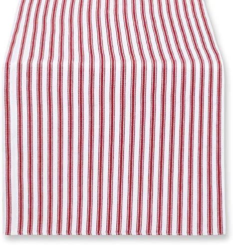 Cackleberry Home Red and White Ticking Stripe Woven Cotton Table Runner Reversible 14 x 72 Inches | Amazon (US)