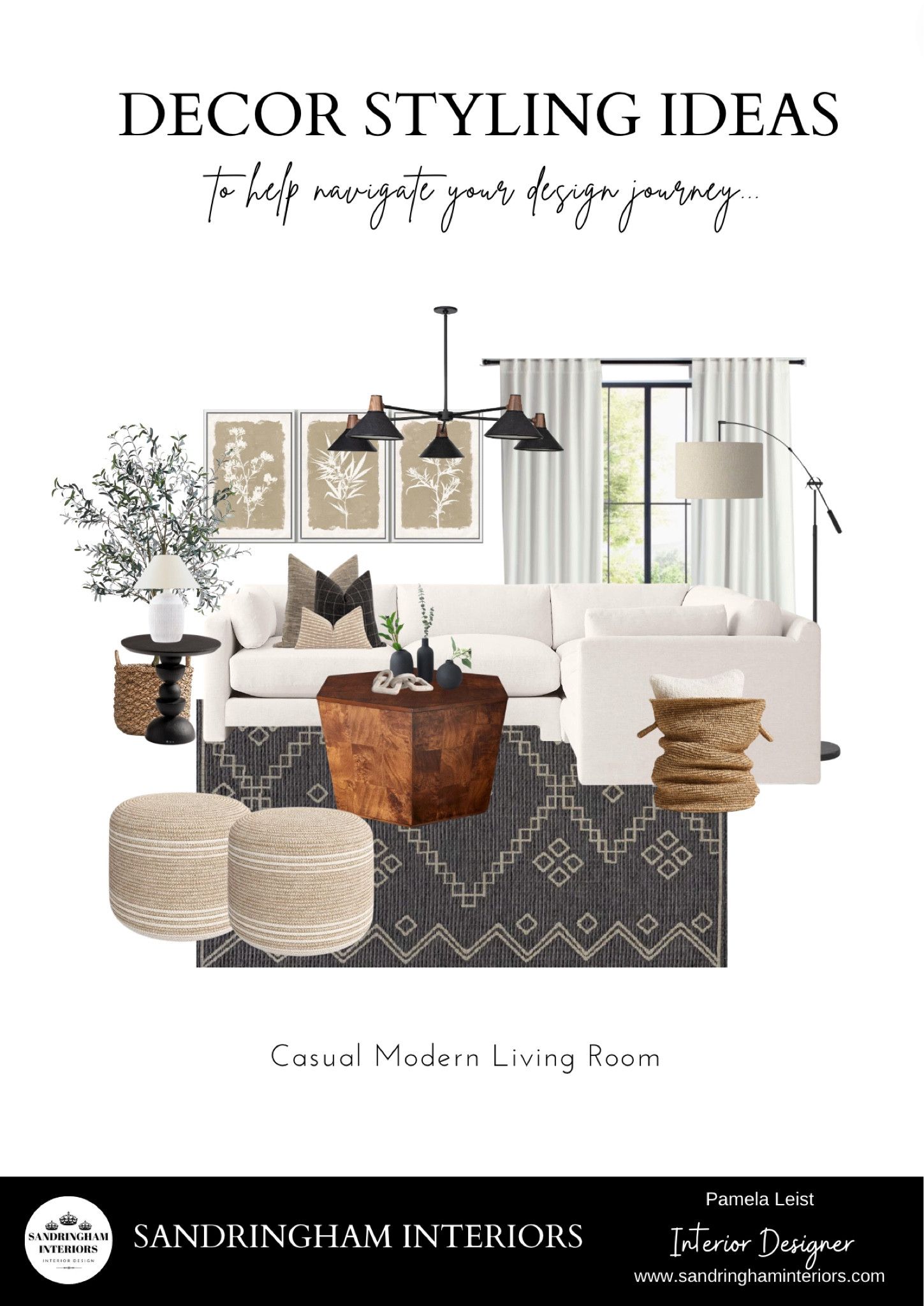 Modern Casual Living Room | Sectional Sofa | Decorative Pillows | Burled Wood Coffee Table | Target | Patterned Black Indoor Outdoor Rugs | White Draperies | Floor Lamp | Mixed Metal Ceiling Light | Sisal Ottoman | Sisal Storage Basket | Living Room Furniture 

#LTKHome #LTKStyleTip