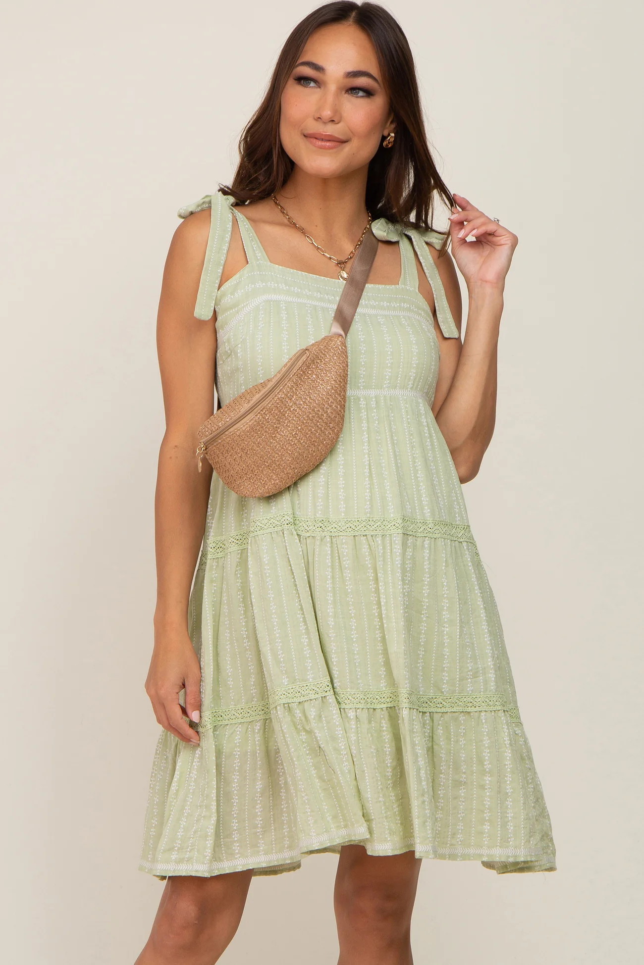 Sage Printed Sleeveless Tiered Maternity Dress | PinkBlush Maternity