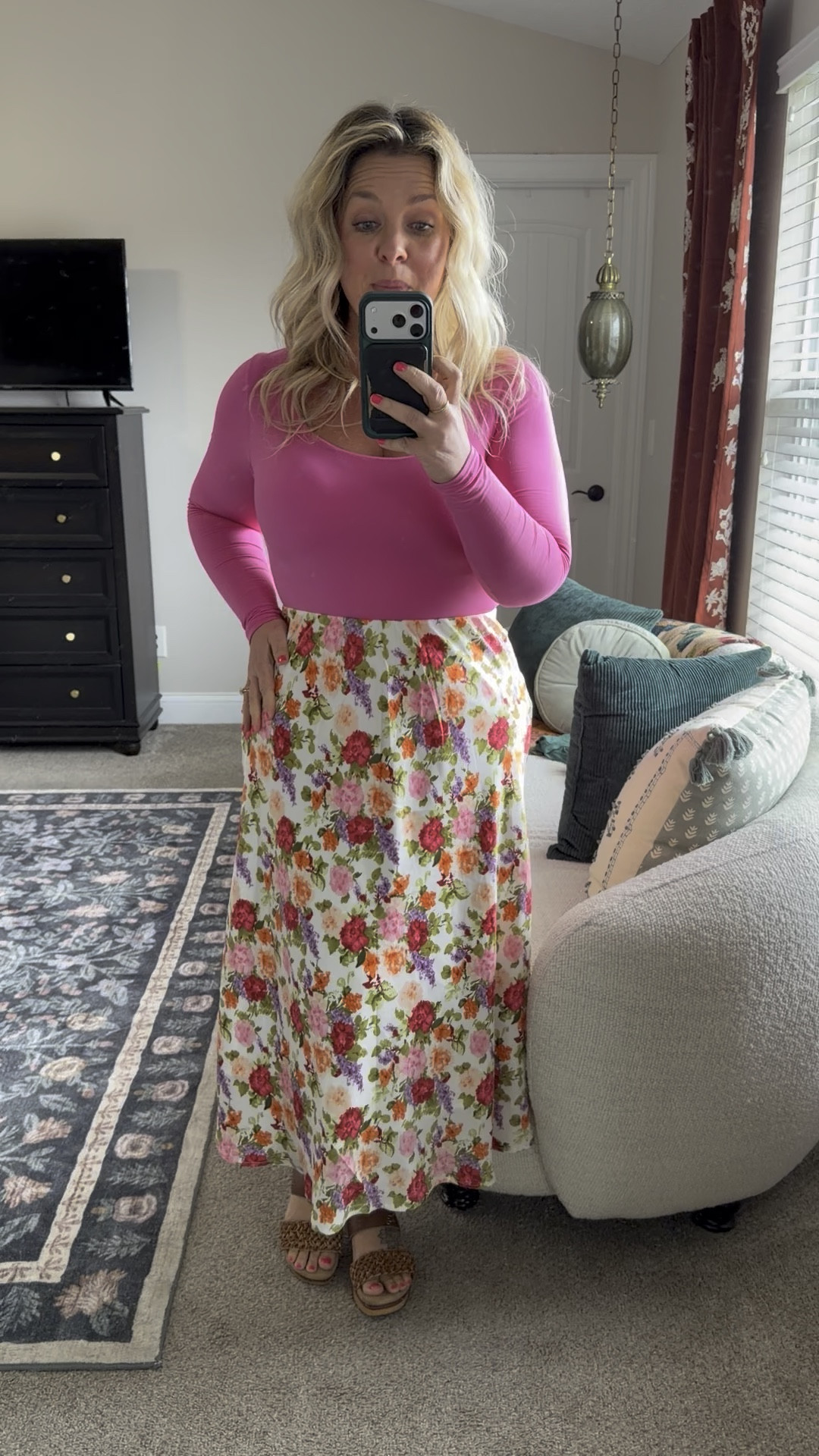 Floral midi skirt is from Amazon & would be darling for Easter! True to size - I’m in my usual lg & paired it with the most comfy wedge sandals by my tried & true brand, Clarks & double lined shirt that feels like Skims - all Amazon! Shirt is also true to size, I’m in my usual lg.

#LTKSaleAlert #LTKMidsize #LTKPetite