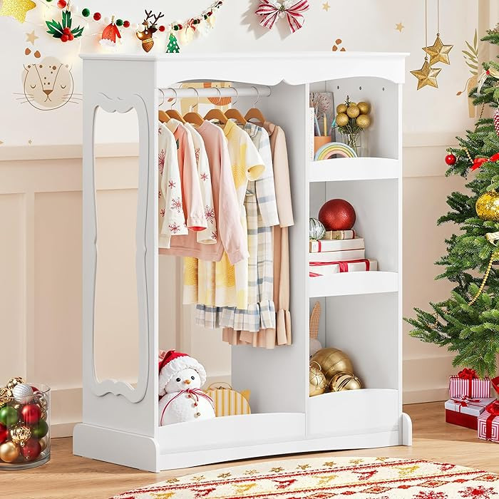 Curipeer Kids Dress Up Storage with Flower Mirror, Open Hanging Closet Wardrobe for Children, Kid... | Amazon (US)