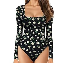 MANGOPOP Women's Square Neck Long Sleeve Tops Bodysuit | Amazon (US)