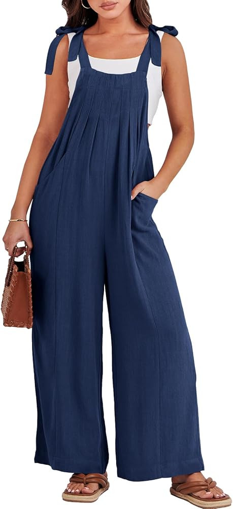 ANRABESS Women's Overalls Jumpsuit Casual Loose Sleeveless Adjustable Tie Straps Bib Wide Leg Outfit | Amazon (US)