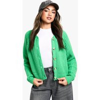 Womens Knitted Button Through Cardigan - Green - M, Green | Boohoo.com (UK & IE)