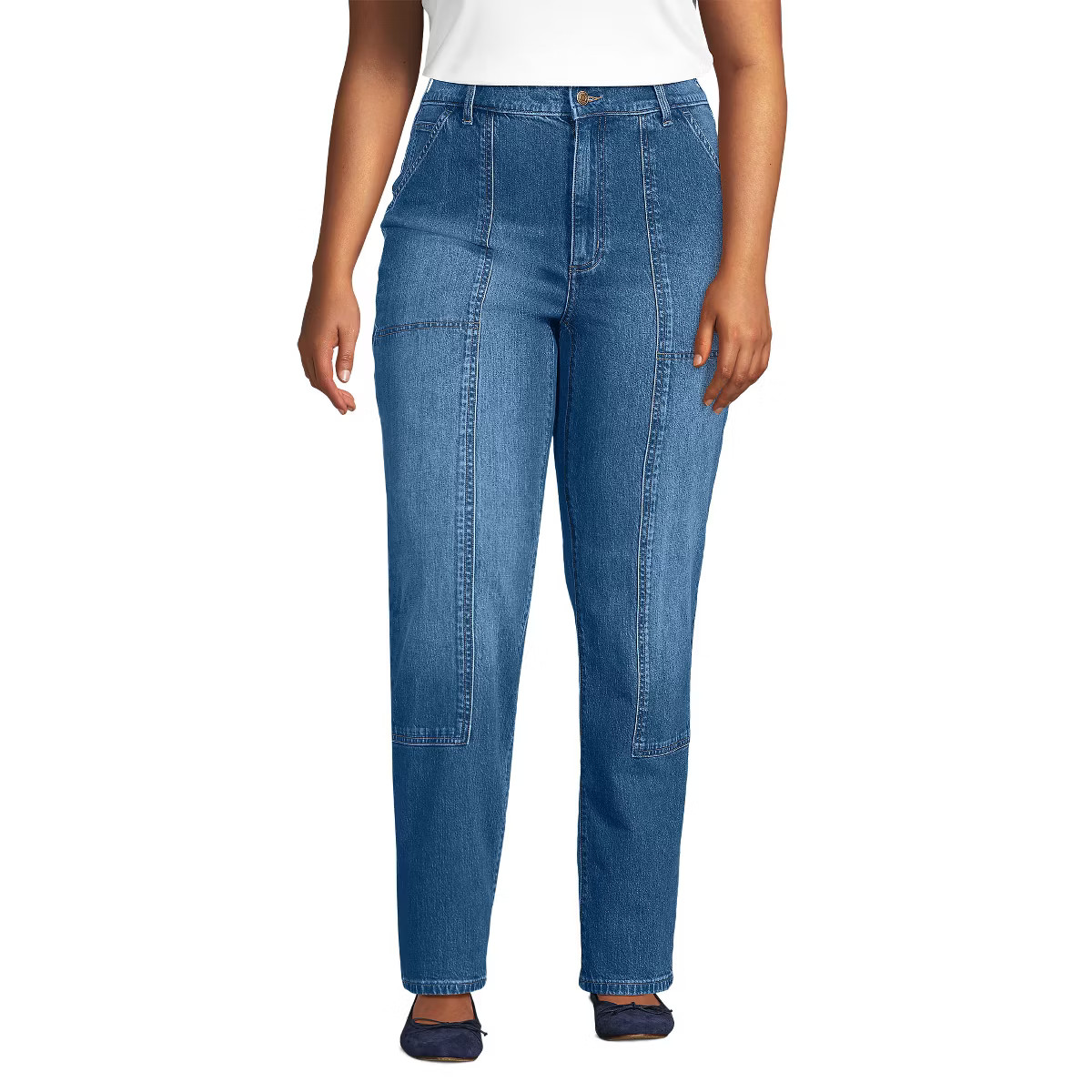 Lands' End Women's Soft Denim High Rise Rail Straight Leg Utility Jeans | Target