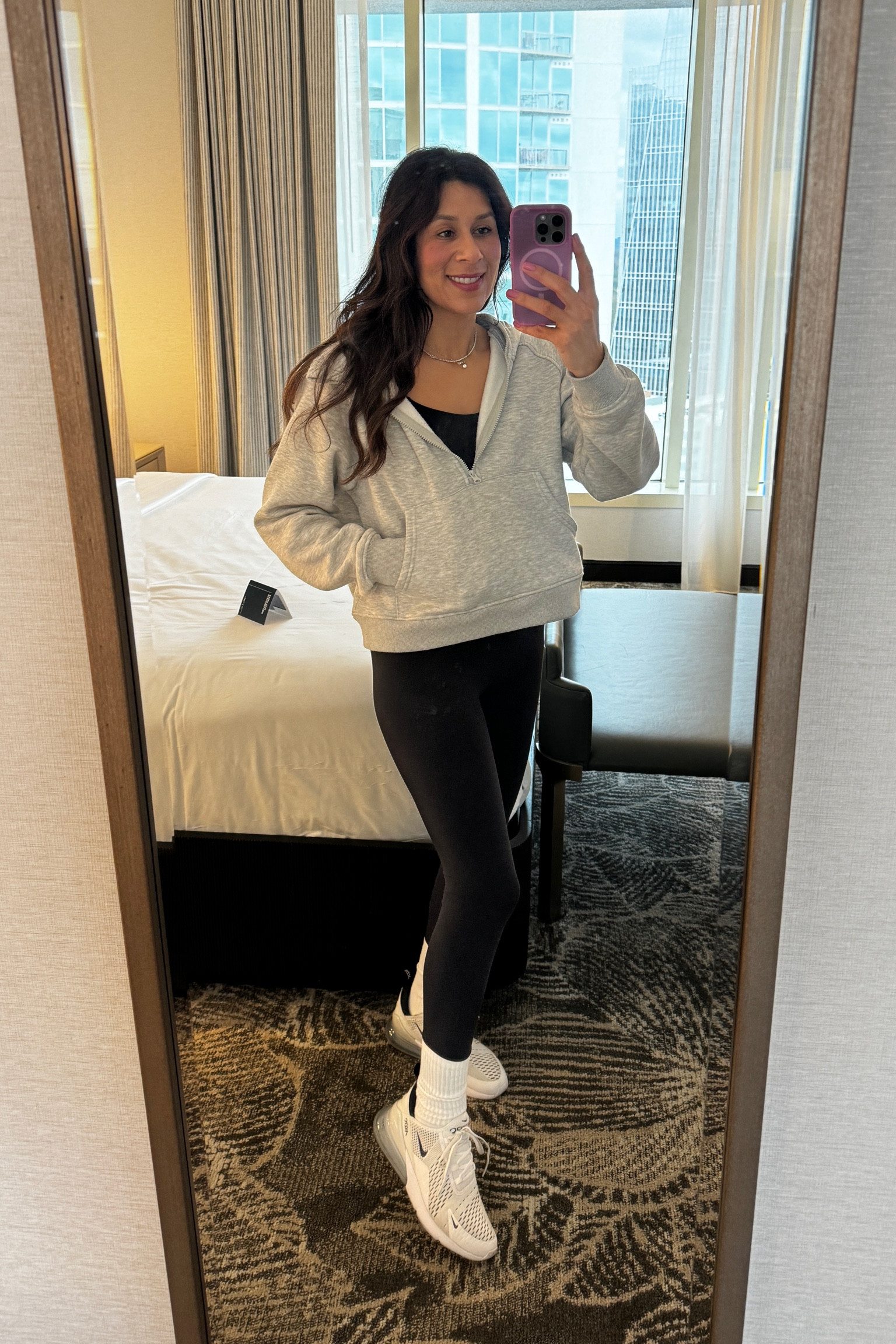 Travel outfit! Comfortable and casual for a long travel day. Love this hoodie for the front pocket. Kept my phone in my pocket most of the time for convenience  

#LTKfitness #LTKtravel #LTKSeasonal