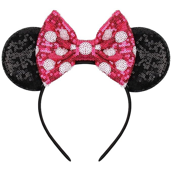 YanJie Mouse Ears Bow Headbands, Glitter Party Princess Decoration Cosplay Costume for Girls (hot... | Amazon (US)