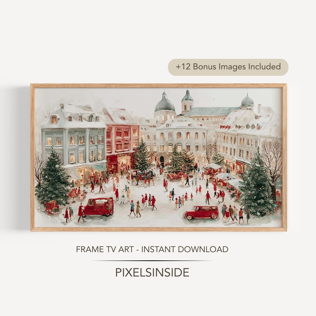 Vintage Christmas Frame Tv Art, Vintage Style Village, Town Winter Landscape Painting Digital Dow... | Etsy (US)