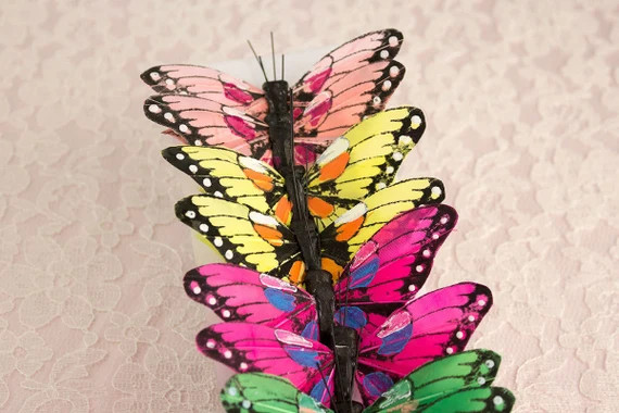 New Item! Bright Rainbow Feather Butterflies 12 Monarch Bird Feather Butterflies 3 Inch Wingspan Siz | Etsy (US)