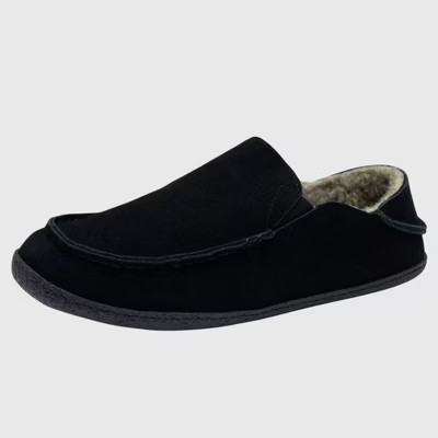 Alpine Swiss Gary Mens Genuine Suede Moccasin Slippers Faux Fur Lined Slip On House Shoes Black 9 M US | Target