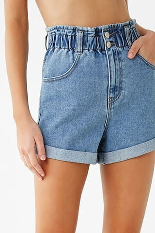 Forever 21 Paperbag Denim Shorts , Medium Denim | Forever 21 (US)