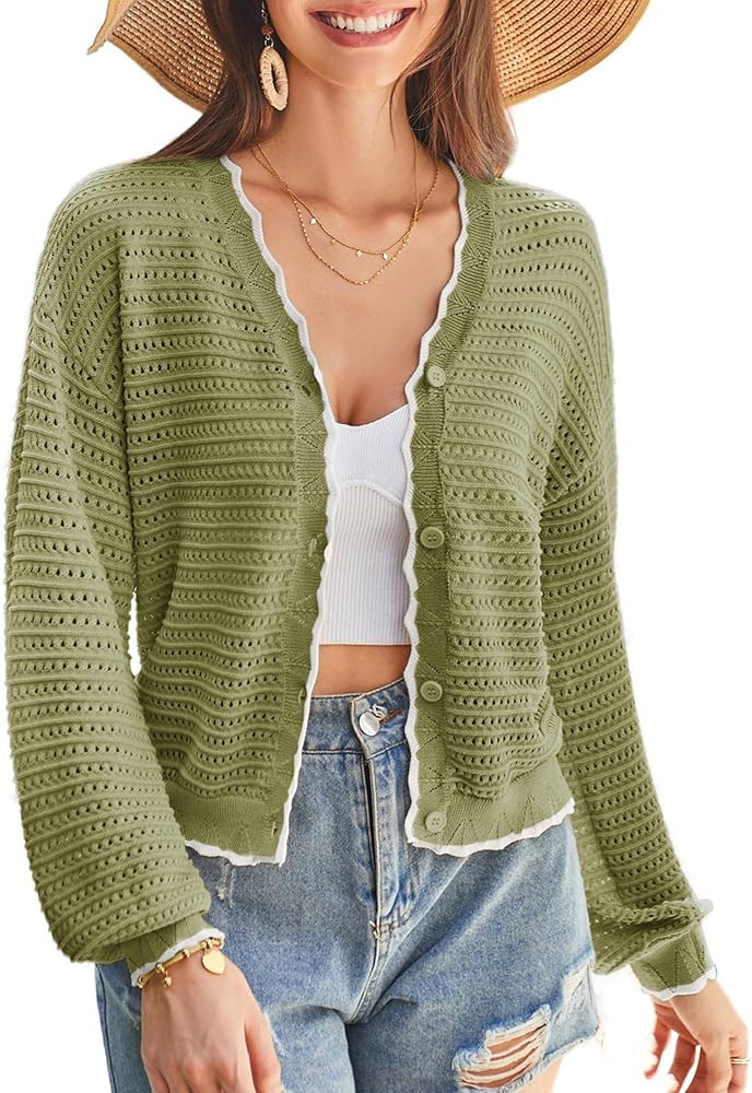 GRACE KARIN Women's Cropped Cardigan 2024 Crochet Knit Casual Lightweight Summer Cardigan V Neck ... | Amazon (US)