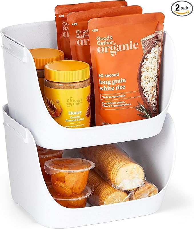 YouCopia ShelfBin Stacking Pantry Bins, 2-Pack, Stackable Storage Basket Organizers for Kitchen a... | Amazon (US)