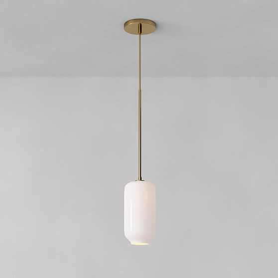 Sculptural Pendant Antique Brass Milk Glass Pebble (6"") | West Elm (US)