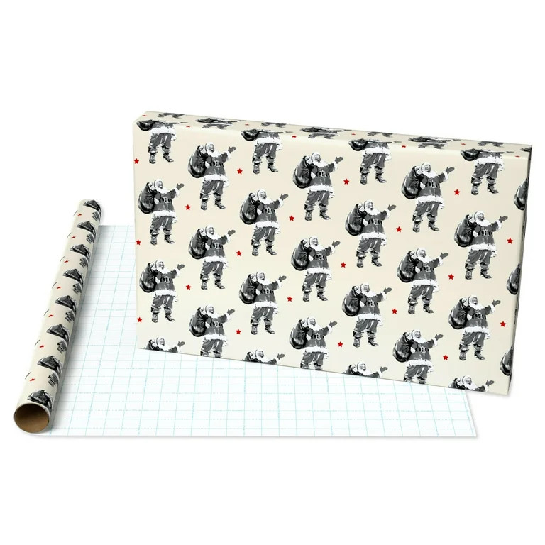 American Greetings 30 in. Classic Santa Christmas Wrapping Paper with Cutlines, Black and Ivory (... | Walmart (US)