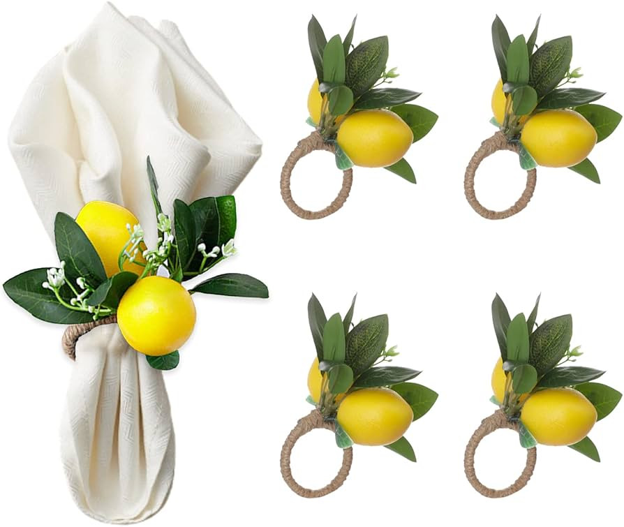 IUIBMI Lemon Napkin Rings Set of 4, Yellow Faux Lemon Napkin Ring Holder Fruit Napkin Holder Ring... | Amazon (US)
