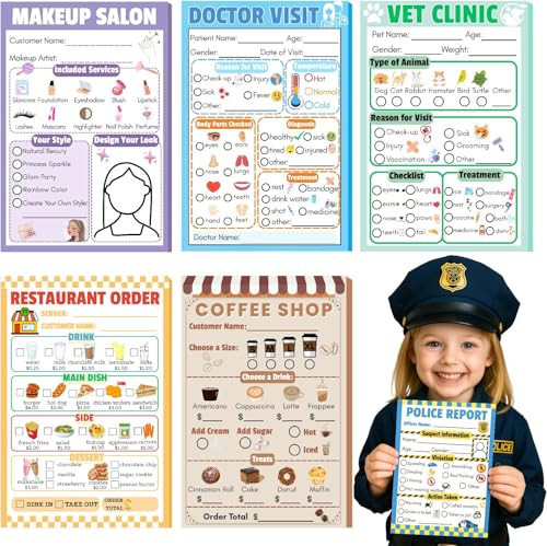 PINKEESEA 6 Pack Kids Pretend Play Notepads 4x6 Inch Playtime Pads for Kids 40 Pages Imaginative Role for Toddlers (Role Play) | Amazon (US)