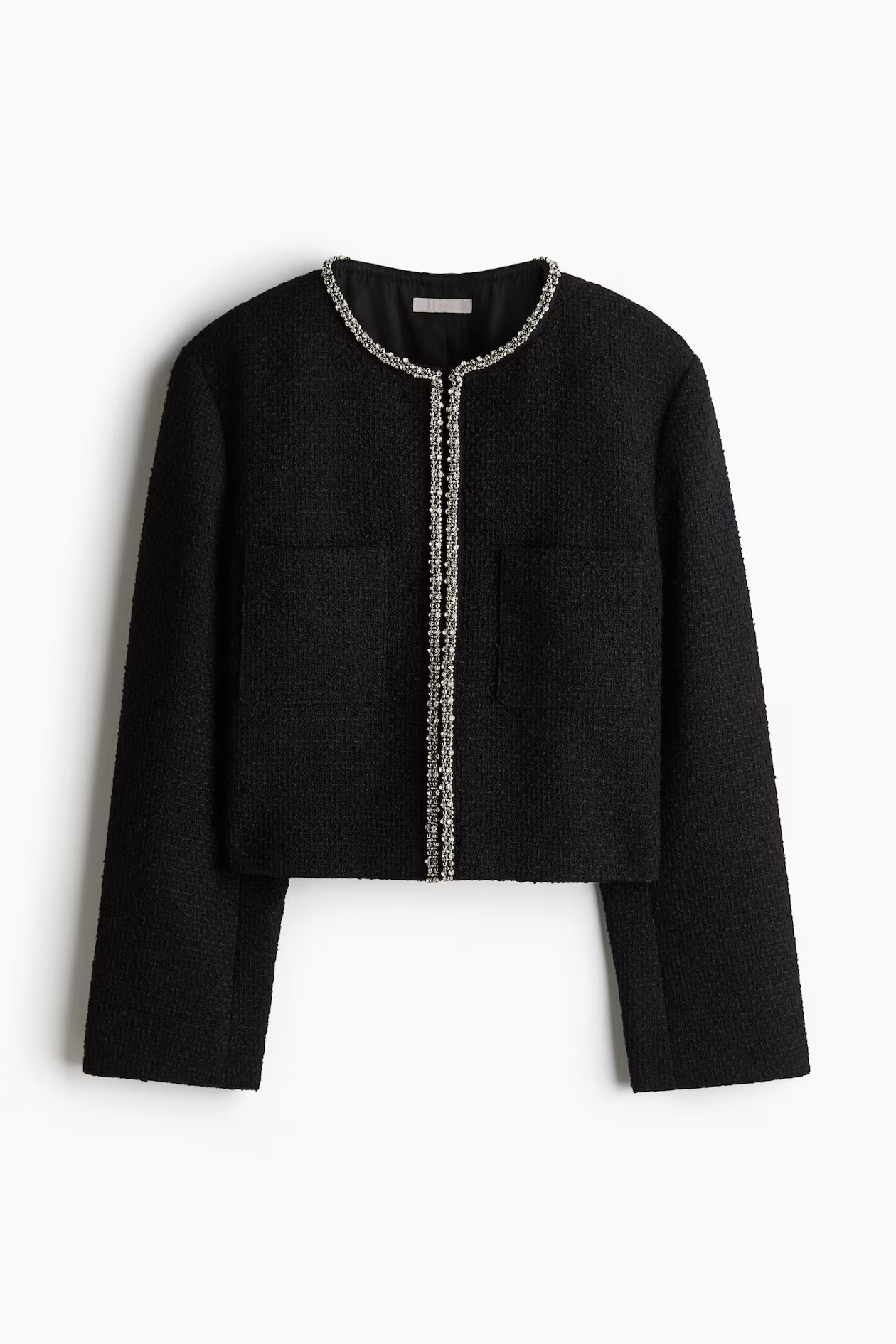 Rhinestone-embellished bouclé jacket - Black/Rhinestones - Ladies | H&M GB | H&M (UK, MY, IN, SG, PH, TW, HK)