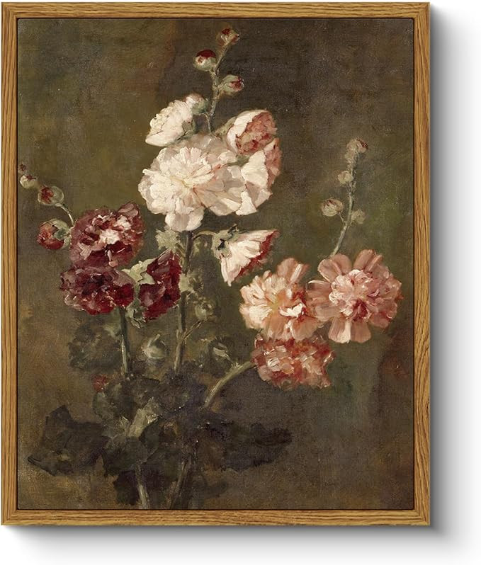 ARPEOTCY Floral Framed Wall Art, Hollyhocks Bathroom Art Decor Aesthetic, 9x11 Inch Canvas Art, F... | Amazon (US)