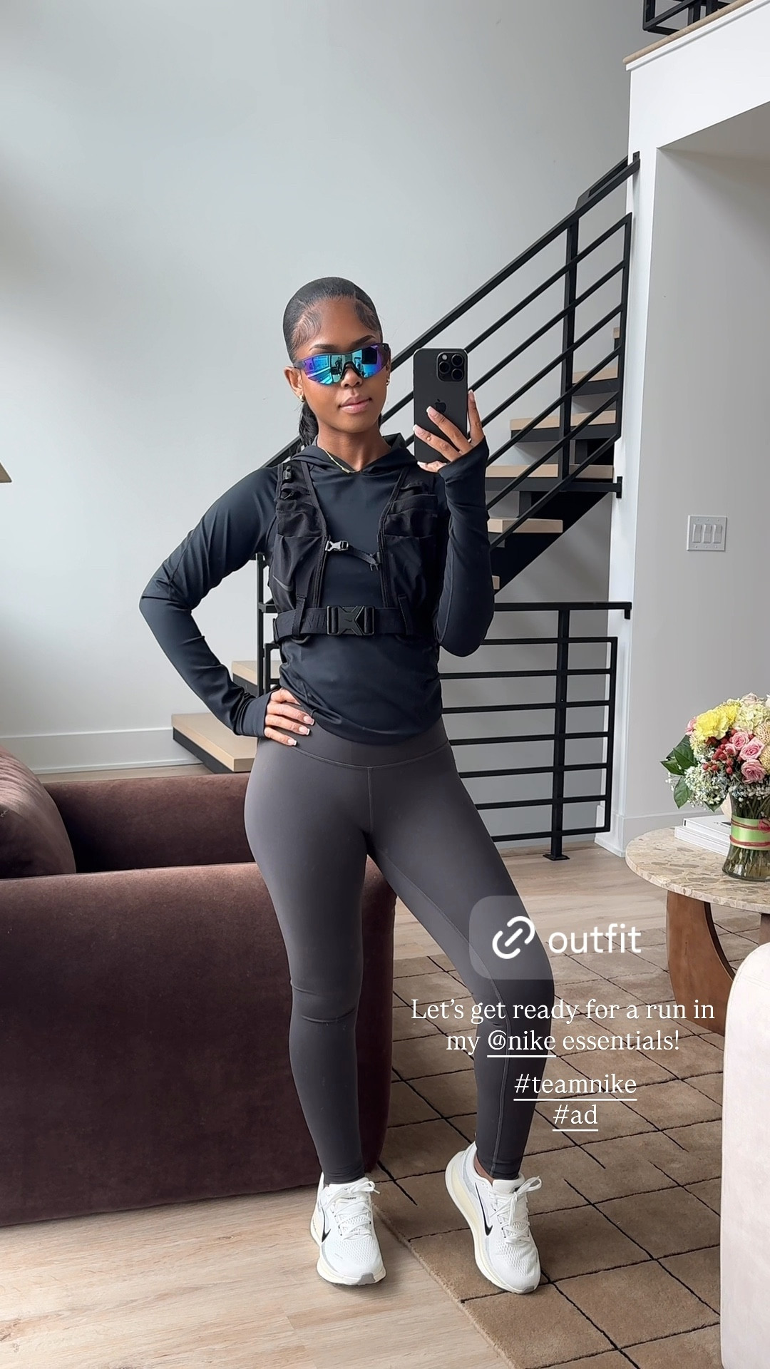 GRWM for a run in my @nike essentials! The top is perfect for the cooler weather and I love the vest to hold my items while running! 😍✨#teamnike #ad