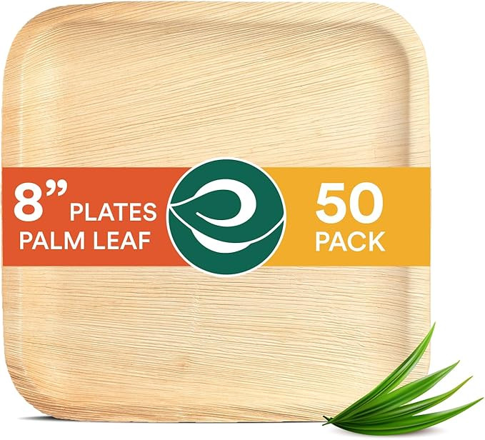 ECO SOUL Compostable 8 Inch Palm Leaf Square Plates (50 Count) Like Bamboo Plates | Biodegradable... | Amazon (US)