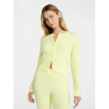 No Boundaries Cable Knit Button Front Cardigan, Women's XXS-XXL | Walmart (US)