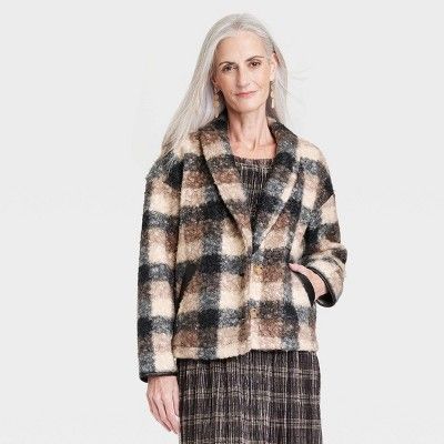 Women&#39;s Plaid Sweater Overcoat - Knox Rose&#8482; Black Plaid S | Target