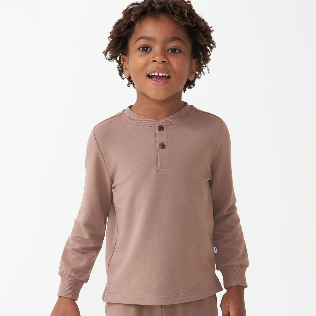 Light Cocoa Long Sleeve Henley Tee | Little Sleepies