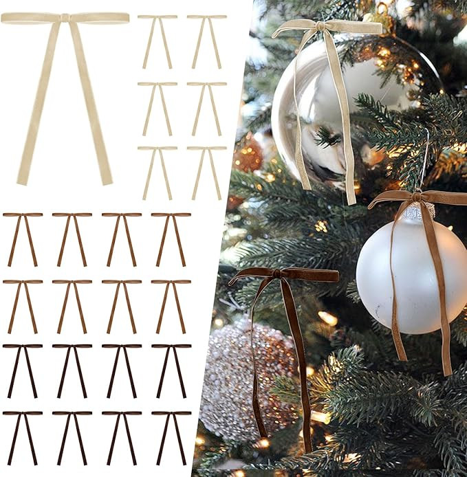 SIMISI RIBBON 24 Pcs Fall Set Velvet Christmas Tree Bows Door Garland Decor Vintage Wreath Bow (3... | Amazon (US)