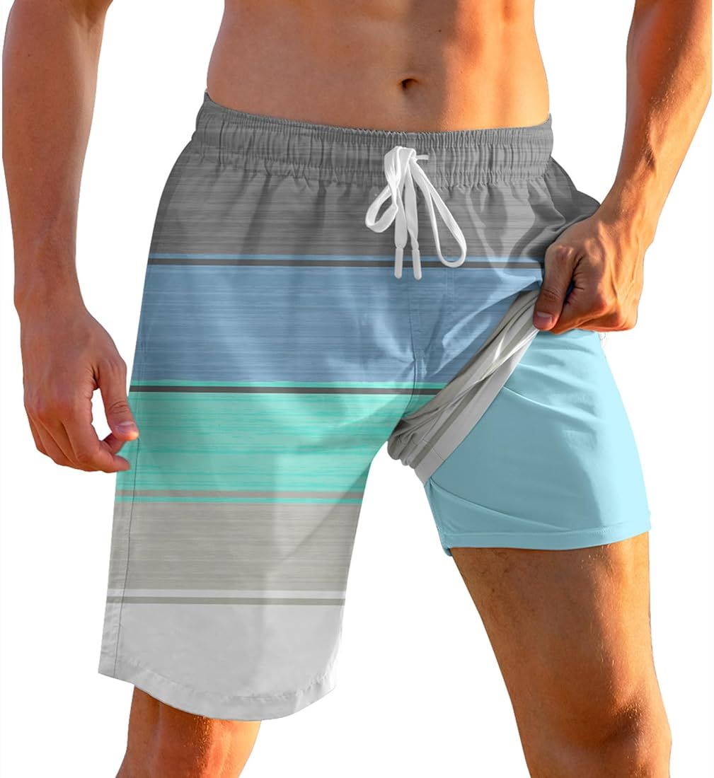 Cozople Mens Swim Trunks with Compression Liner 9 inch Bathing Suit Quick Dry Swim Board Shorts S... | Amazon (US)