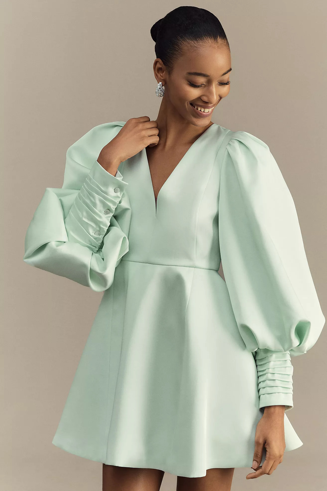 Mare Mare Macie Balloon-Sleeve V-Neck A-Line Mini Dress | Anthropologie (US)