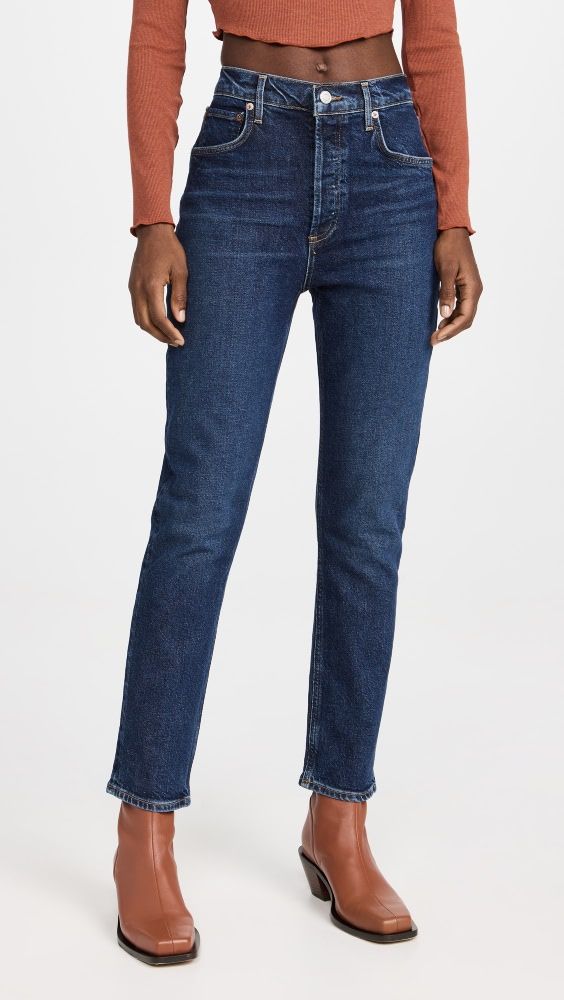 AGOLDE Riley Long High Rise Straight Jeans | Shopbop | Shopbop