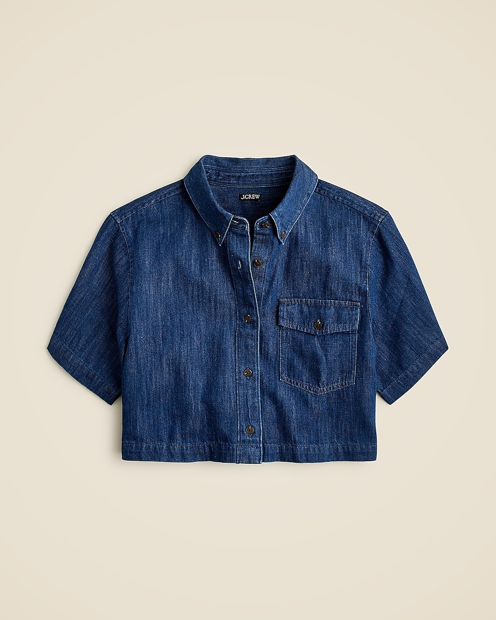 Cropped patch-pocket shirt in denim twill | J. Crew US