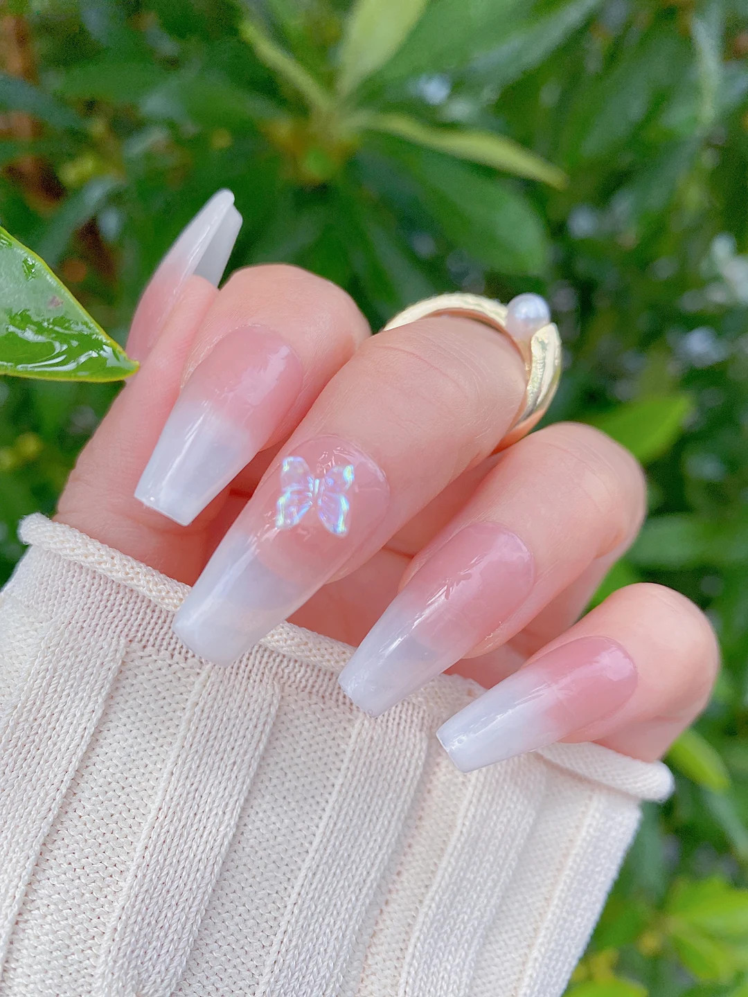 Reusable Pink to White Gradient Press on Nails Hidden Gem Nail Shop Gel Nails False Nails Glue on... | Etsy (US)