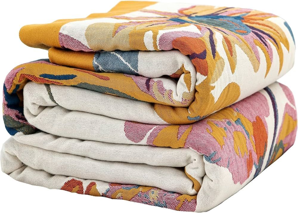 VANJOROY Boho Large Throw Blanket, 100% Organic Cotton Soft Sofa Throw-Floral Butterfly Farmhouse... | Amazon (US)