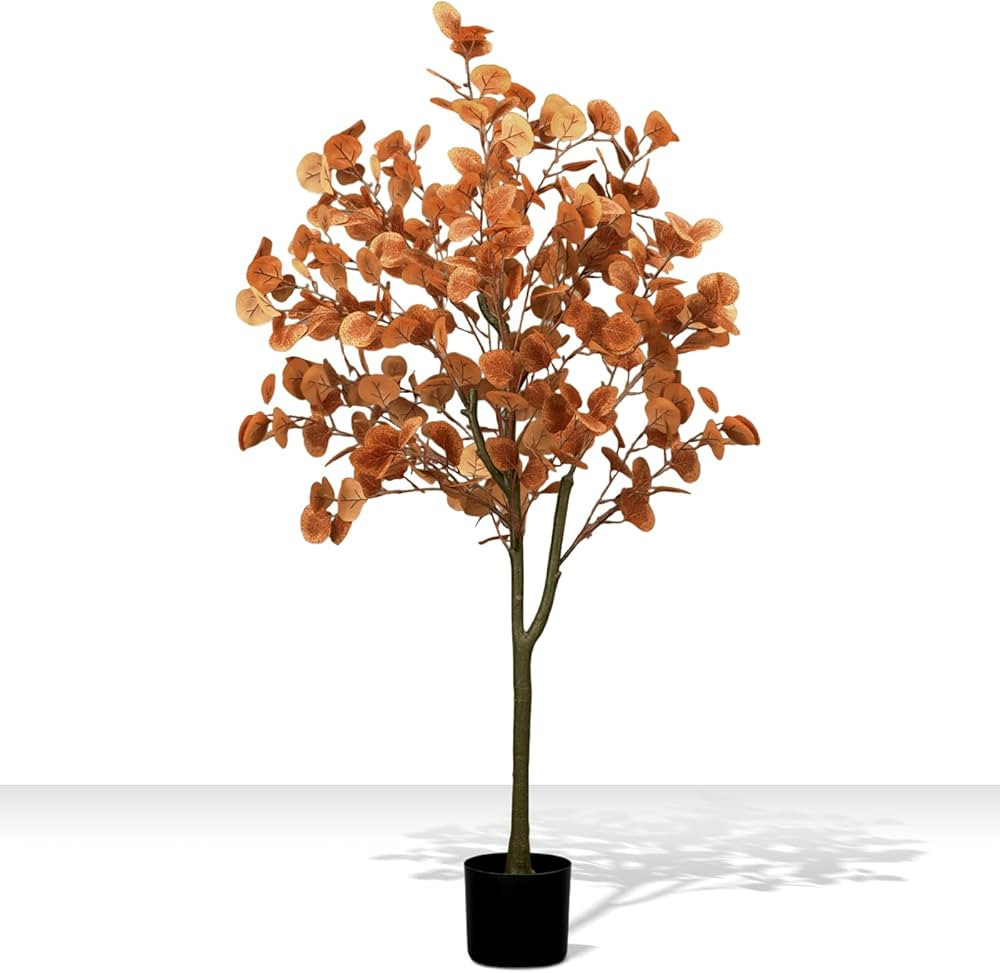4ft Fall Eucalyptus Leaves Artificial Autumn Tree Ficus Fall Eucalyptus Stems Thanksgiving Decor ... | Amazon (US)